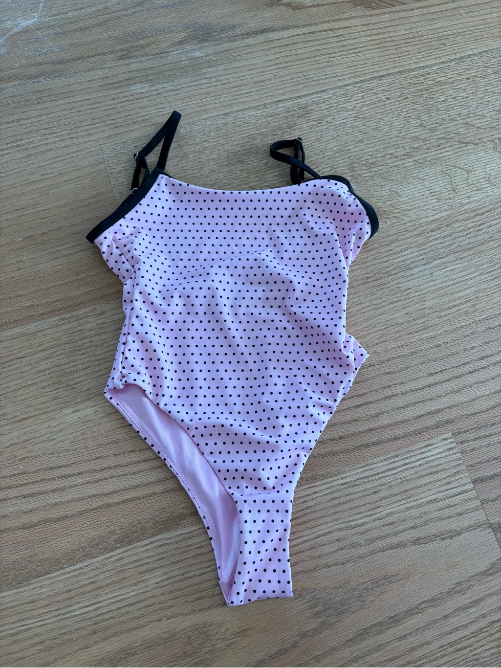 Frankie's Bikinis Pink Polka Dot One-Piece Swimsuit With Black Trim